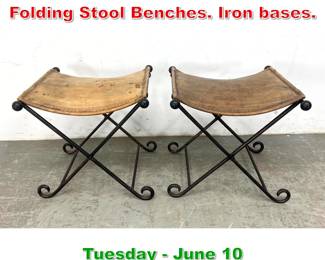 Lot 922 Pair Campaign Style Folding Stool Benches. Iron bases.