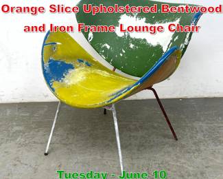 Lot 716 Mid Century Modern Orange Slice Upholstered Bentwood and Iron Frame Lounge Chair