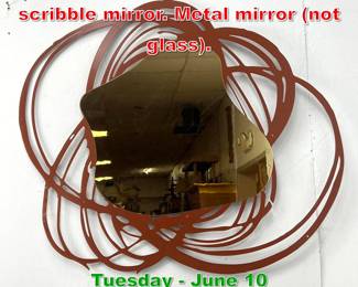 Lot 722 Burgundy Red Steel scribble mirror. Metal mirror not glass.
