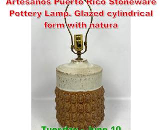 Lot 301 Hal Laskey for Los Artesanos Puerto Rico Stoneware Pottery Lamp. Glazed cylindrical form with natura