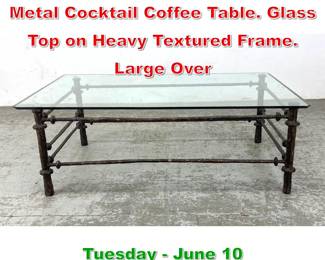 Lot 796 Ilana Goor inspired Heavy Metal Cocktail Coffee Table. Glass Top on Heavy Textured Frame. Large Over