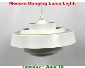 Lot 783 White Enameled Finish Modern Hanging Lamp Light.