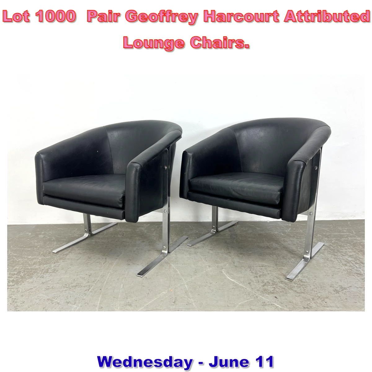 Lot 1000 Pair Geoffrey Harcourt Attributed Lounge Chairs.
