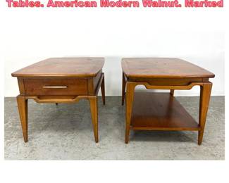 Lot 1372 Pr LANE Single Drawer Side End Tables. American Modern Walnut. Marked