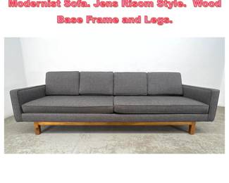 Lot 1423 Long Gray Tweed Upholstered Modernist Sofa. Jens Risom Style. Wood Base Frame and Legs.