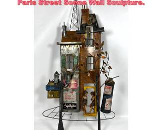 Lot 1092 Mixed Media Painted Mixed Metal Paris Street Scene Wall Sculpture.