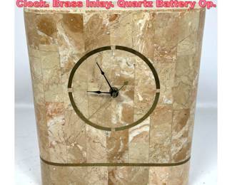 Lot 1064 Vintage Marble Tiled Desk Mantle Clock. Brass Inlay. Quartz Battery Op.