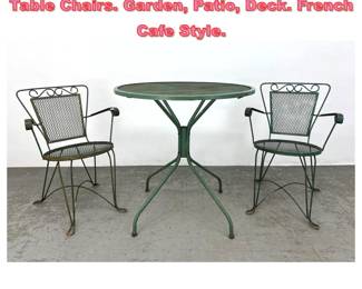Lot 1517 3pc Green Metal Outdoor Cafe Table Chairs. Garden, Patio, Deck. French Cafe Style.