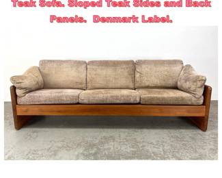 Lot 1393 MIKAEL LAURSEN Danish Modern Teak Sofa. Sloped Teak Sides and Back Panels. Denmark Label.