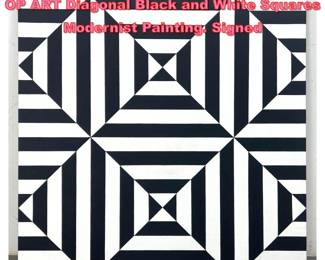 Lot 1250 TIM RAY FISHER Acrylic Painting. OP ART Diagonal Black and White Squares Modernist Painting. Signed