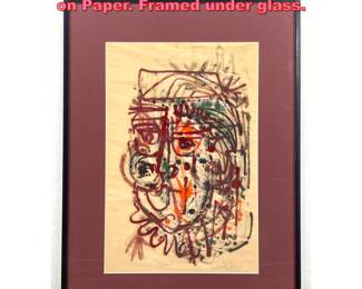 Lot 1227 Signed Abstract Modern Painting on Paper. Framed under glass.