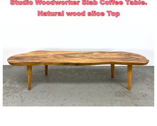 Lot 1311 NICK JAMES Attributed Artisan Studio Woodworker Slab Coffee Table. Natural wood slice Top