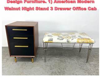 Lot 1371 2pc Contemporary Modern Design Furniture. 1 American Modern Walnut Night Stand 3 Drawer Office Cab