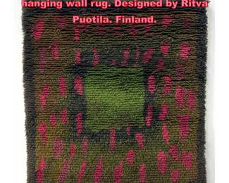Lot 1425 Handmade Scandinavian Rya hanging wall rug. Designed by Ritva Puotila. Finland.