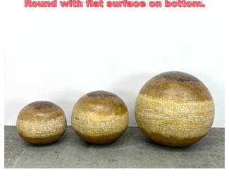 Lot 1482 3pc Terra Cotta Pottery Balls. Round with flat surface on bottom.