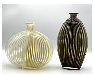 Lot 1195 2pcs Art Glass Striped Vases.