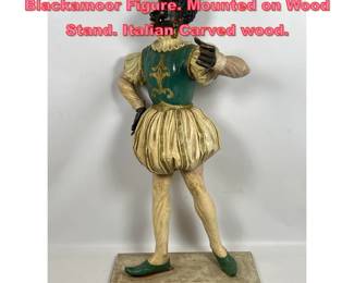 Lot 1472 Vintage Polychrome Painted Blackamoor Figure. Mounted on Wood Stand. Italian Carved wood.