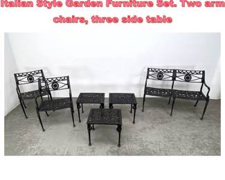 Lot 1465 Vintage Brown Jordan Attributed Italian Style Garden Furniture Set. Two arm chairs, three side table