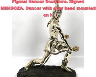 Lot 1009 D ARGENTA INTERNACIONAL Figural Dancer Sculpture. Signed MENDOZA. Dancer with deer head mounted on h