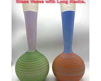 Lot 1193 2pcs Striped Hand Blown Art Glass Vases with Long Necks.