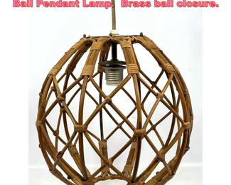 Lot 1472 FRANCO ALBINI Woven Rattan Ball Pendant Lamp. Brass ball closure.