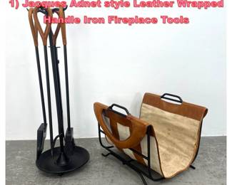 Lot 1363 Modernist Fireplace Accessories. 1 Jacques Adnet style Leather Wrapped Handle Iron Fireplace Tools