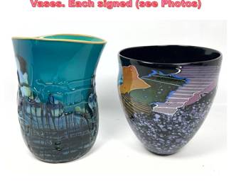 Lot 1005 2pc American Studio Art Glass Vases. Each signed see Photos