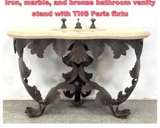 Lot 1489 Custom Rococo style Vanity Sink. Iron, marble, and bronze bathroom vanity stand with THG Paris fixtu