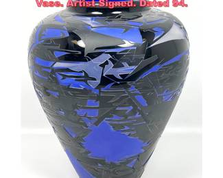 Lot 1063 Studio Carved Cameo Art Glass Vase. Artist Signed. Dated 94.