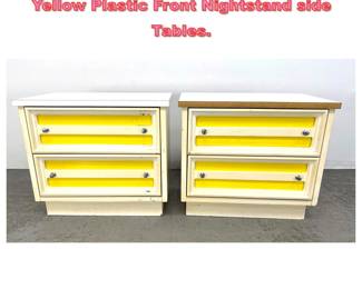 Lot 1305 Pair Mid Century Mod White and Yellow Plastic Front Nightstand side Tables.