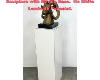 Lot 1168 Decorator Ram Head Brass Sculpture with Marble Base. On White Laminate Pedestal.