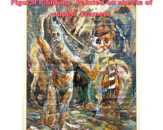Lot 1231 Abstract Modern Watercolor Figural Painting. Painted on sheets of paper. Framed.