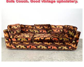 Lot 1314 Mid Century Modern Upholstered Sofa Couch. Good vintage upholstery.