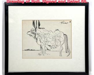 Lot 1038 Karl Sherman Abstract Modern Drawing of Bull. Signed and Dated 68.