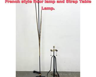 Lot 1279 2pcs Vintage Iron Lighting. French style floor lamp and Strap Table Lamp.