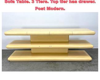 Lot 1376 Modernist Lacquered Console Sofa Table. 3 Tiers. Top tier has drawer. Post Modern.