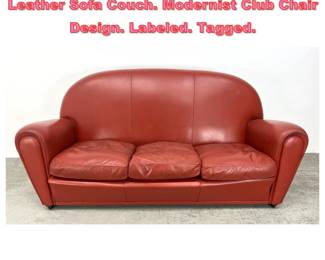 Lot 1315 POLTRONA FRAU Italian Red Leather Sofa Couch. Modernist Club Chair Design. Labeled. Tagged.