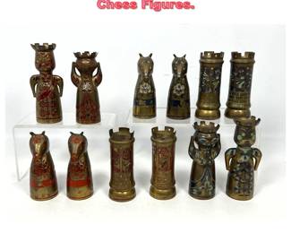 Lot 1310 Figural Enamel Brass Chess Figures.