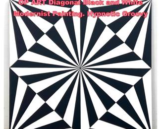 Lot 1249 TIM RAY FISHER Acrylic Painting. OP ART Diagonal Black and White Modernist Painting. Hypnotic Groovy