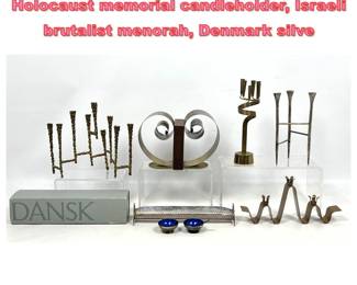Lot 1430 9pc Metal Lot. Yad Vashem Holocaust memorial candleholder, Israeli brutalist menorah, Denmark silve