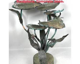 Lot 1489 Copper Lily pad Garden Sculpture. Concrete base.