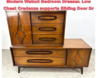 Lot 1079 2pc Hanover Made American Modern Walnut Bedroom Dresser. Low Chest Credenza supports Sliding Door Dr