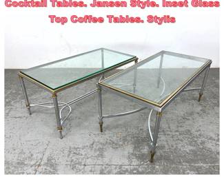 Lot 1369 2pc Regency style Chrome, Brass Cocktail Tables. Jansen Style. Inset Glass Top Coffee Tables. Stylis