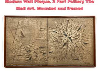 Lot 1047 Large Design Technics Abstract Modern Wall Plaque. 2 Part Pottery Tile Wall Art. Mounted and framed
