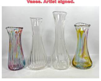 Lot 1114 4pcs Art Glass Hand Blown Vases. Artist signed.