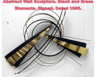 Lot 1091 C JERE Mixed Metal Modernist Abstract Wall Sculpture. Black and Brass Elements. Signed. Dated 1996.