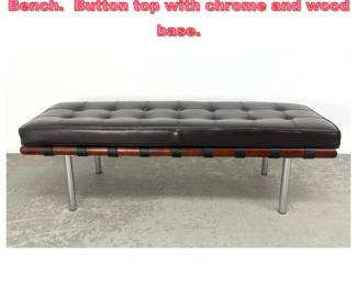 Lot 1308 Contemporary Barcelona Style Bench. Button top with chrome and wood base.