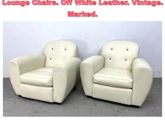 Lot 1297 Pr RALPH LAUREN Leather Club Lounge Chairs. Off White Leather. Vintage. Marked.