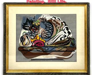 Lot 1124 G. Severini Mixed media Gouache Painting. Still Life.