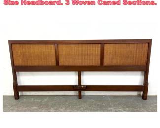 Lot 1077 Mid Century Modern Walnut King Size Headboard. 3 Woven Caned Sections. 